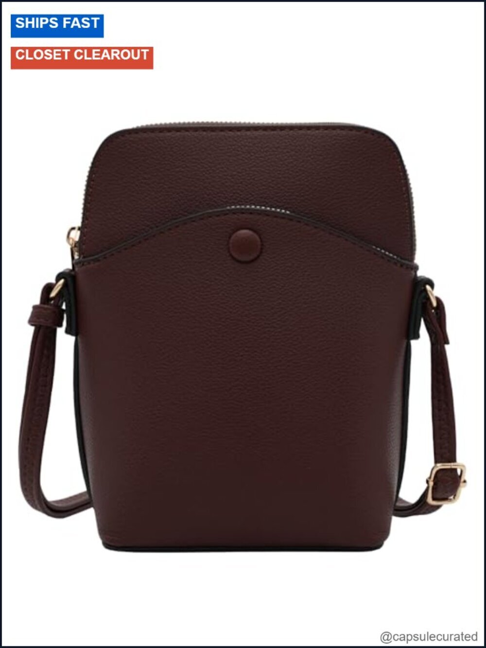 Vegan Leather Crossbody Bag with Gold Hardware, Adjustable Strap